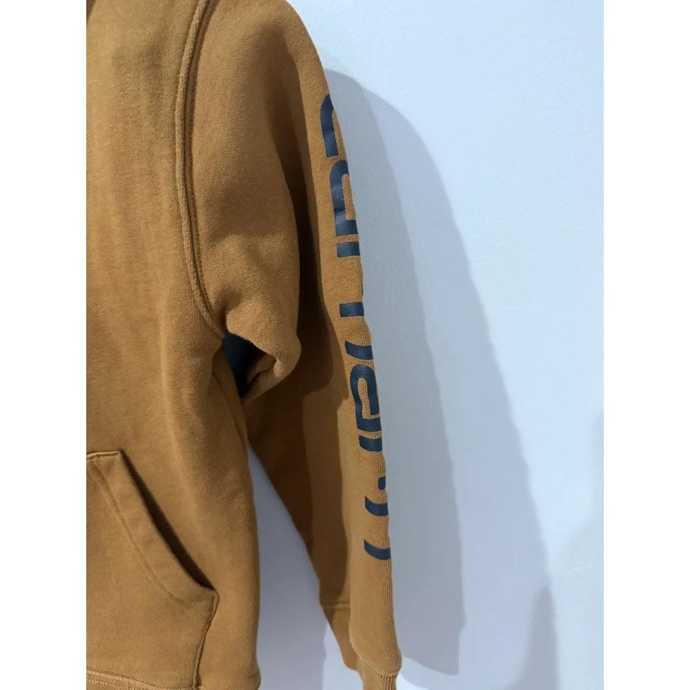 Carhartt Boys Brown Full Zip Hooded Hoodie w/ Pockets Logo Size S 8-9. 1
